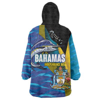 Bahamas Independence Day Wearable Blanket Hoodie National Flag Style with Blue Marlin and Emblem