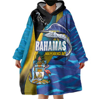 Bahamas Independence Day Wearable Blanket Hoodie National Flag Style with Blue Marlin and Emblem