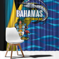 Bahamas Independence Day Window Curtain National Flag Style with Blue Marlin and Emblem