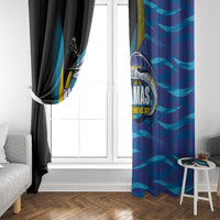 Bahamas Independence Day Window Curtain National Flag Style with Blue Marlin and Emblem