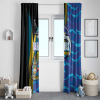 Bahamas Independence Day Window Curtain National Flag Style with Blue Marlin and Emblem