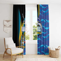 Bahamas Independence Day Window Curtain National Flag Style with Blue Marlin and Emblem