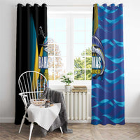 Bahamas Independence Day Window Curtain National Flag Style with Blue Marlin and Emblem
