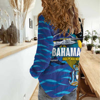 Bahamas Independence Day Women Casual Shirt National Flag Style with Blue Marlin and Emblem