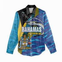 Bahamas Independence Day Women Casual Shirt National Flag Style with Blue Marlin and Emblem