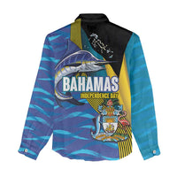 Bahamas Independence Day Women Casual Shirt National Flag Style with Blue Marlin and Emblem