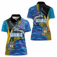 Bahamas Independence Day Women Polo Shirt National Flag Style with Blue Marlin and Emblem