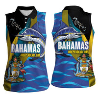 Bahamas Independence Day Women Sleeveless Polo Shirt National Flag Style with Blue Marlin and Emblem