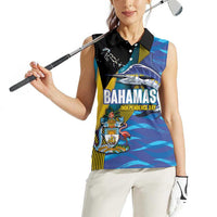 Bahamas Independence Day Women Sleeveless Polo Shirt National Flag Style with Blue Marlin and Emblem