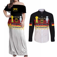 Custom Germany Football Couples Matching Off Shoulder Maxi Dress and Long Sleeve Button Shirt Die Mannschaft Championship Titles World and Euro - Wonder Print Shop