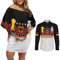 Custom Germany Football Couples Matching Off Shoulder Short Dress and Long Sleeve Button Shirt Die Mannschaft Championship Titles World and Euro - Wonder Print Shop