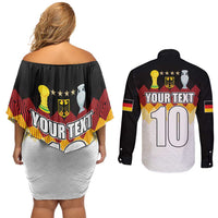 Custom Germany Football Couples Matching Off Shoulder Short Dress and Long Sleeve Button Shirt Die Mannschaft Championship Titles World and Euro - Wonder Print Shop