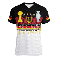Custom Germany Football Women V-Neck T-Shirt Die Mannschaft Championship Titles World and Euro - Wonder Print Shop