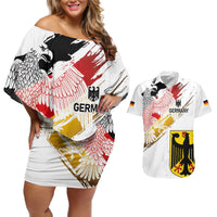 Personalised Germany Seal and Eagle Grunge Flag Couples Matching Off Shoulder Short Dress and Hawaiian Shirt - Wonder Print Shop