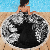 Japanese Irezumi and Hawaiian Polynesian Art Tattoo Beach Blanket Black Color - Wonder Print Shop