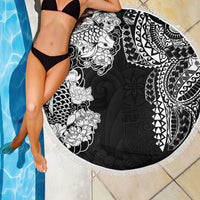 Japanese Irezumi and Hawaiian Polynesian Art Tattoo Beach Blanket Black Color - Wonder Print Shop