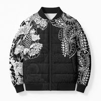 Japanese Irezumi and Hawaiian Polynesian Art Tattoo Bomber Puffer Jacket Black Color - Wonder Print Shop