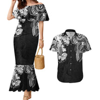 Japanese Irezumi and Hawaiian Polynesian Art Tattoo Couples Matching Mermaid Dress and Hawaiian Shirt Black Color - Wonder Print Shop