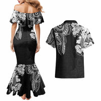 Japanese Irezumi and Hawaiian Polynesian Art Tattoo Couples Matching Mermaid Dress and Hawaiian Shirt Black Color - Wonder Print Shop