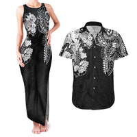 Japanese Irezumi and Hawaiian Polynesian Art Tattoo Couples Matching Tank Maxi Dress and Hawaiian Shirt Black Color - Wonder Print Shop