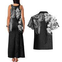 Japanese Irezumi and Hawaiian Polynesian Art Tattoo Couples Matching Tank Maxi Dress and Hawaiian Shirt Black Color - Wonder Print Shop