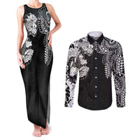 Japanese Irezumi and Hawaiian Polynesian Art Tattoo Couples Matching Tank Maxi Dress and Long Sleeve Button Shirt Black Color - Wonder Print Shop