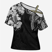 Japanese Irezumi and Hawaiian Polynesian Art Tattoo Cross Shoulder Shirt Black Color - Wonder Print Shop
