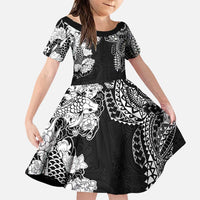 Japanese Irezumi and Hawaiian Polynesian Art Tattoo Family Matching Puletasi and Hawaiian Shirt Black Color - Wonder Print Shop