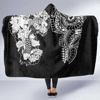 Japanese Irezumi and Hawaiian Polynesian Art Tattoo Hooded Blanket Black Color - Wonder Print Shop