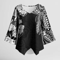 Japanese Irezumi and Hawaiian Polynesian Art Tattoo Kimono Sleeve Blouse Black Color - Wonder Print Shop