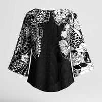 Japanese Irezumi and Hawaiian Polynesian Art Tattoo Kimono Sleeve Blouse Black Color - Wonder Print Shop