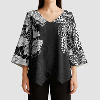 Japanese Irezumi and Hawaiian Polynesian Art Tattoo Kimono Sleeve Blouse Black Color - Wonder Print Shop