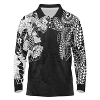 Japanese Irezumi and Hawaiian Polynesian Art Tattoo Long Sleeve Polo Shirt Black Color - Wonder Print Shop