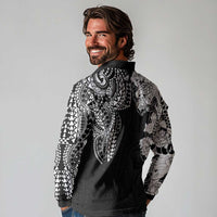 Japanese Irezumi and Hawaiian Polynesian Art Tattoo Long Sleeve Polo Shirt Black Color - Wonder Print Shop