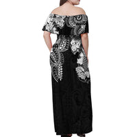 Japanese Irezumi and Hawaiian Polynesian Art Tattoo Off Shoulder Maxi Dress Black Color - Wonder Print Shop