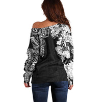 Japanese Irezumi and Hawaiian Polynesian Art Tattoo Off Shoulder Sweater Black Color - Wonder Print Shop