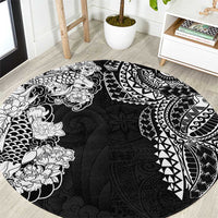 Japanese Irezumi and Hawaiian Polynesian Art Tattoo Round Carpet Black Color - Wonder Print Shop