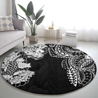 Japanese Irezumi and Hawaiian Polynesian Art Tattoo Round Carpet Black Color - Wonder Print Shop