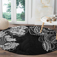 Japanese Irezumi and Hawaiian Polynesian Art Tattoo Round Carpet Black Color - Wonder Print Shop