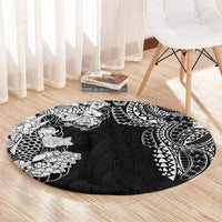 Japanese Irezumi and Hawaiian Polynesian Art Tattoo Round Carpet Black Color - Wonder Print Shop