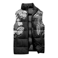 Japanese Irezumi and Hawaiian Polynesian Art Tattoo Sleeveless Puffer Jacket Black Color - Wonder Print Shop