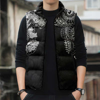 Japanese Irezumi and Hawaiian Polynesian Art Tattoo Sleeveless Puffer Jacket Black Color - Wonder Print Shop