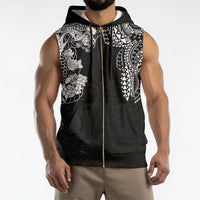 Japanese Irezumi and Hawaiian Polynesian Art Tattoo Sleeveless Zip Hoodie Black Color - Wonder Print Shop