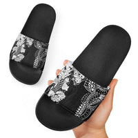 Japanese Irezumi and Hawaiian Polynesian Art Tattoo Slide Sandals Black Color - Wonder Print Shop