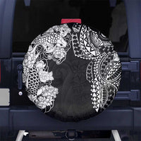 Japanese Irezumi and Hawaiian Polynesian Art Tattoo Spare Tire Cover Black Color - Wonder Print Shop