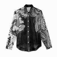 Japanese Irezumi and Hawaiian Polynesian Art Tattoo Women Casual Shirt Black Color - Wonder Print Shop