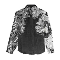 Japanese Irezumi and Hawaiian Polynesian Art Tattoo Women Casual Shirt Black Color - Wonder Print Shop