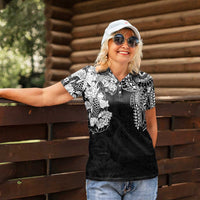 Japanese Irezumi and Hawaiian Polynesian Art Tattoo Women Polo Shirt Black Color - Wonder Print Shop