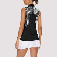 Japanese Irezumi and Hawaiian Polynesian Art Tattoo Women Sleeveless Polo Shirt Black Color - Wonder Print Shop