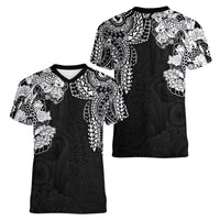 Japanese Irezumi and Hawaiian Polynesian Art Tattoo Women V-Neck T-Shirt Black Color - Wonder Print Shop